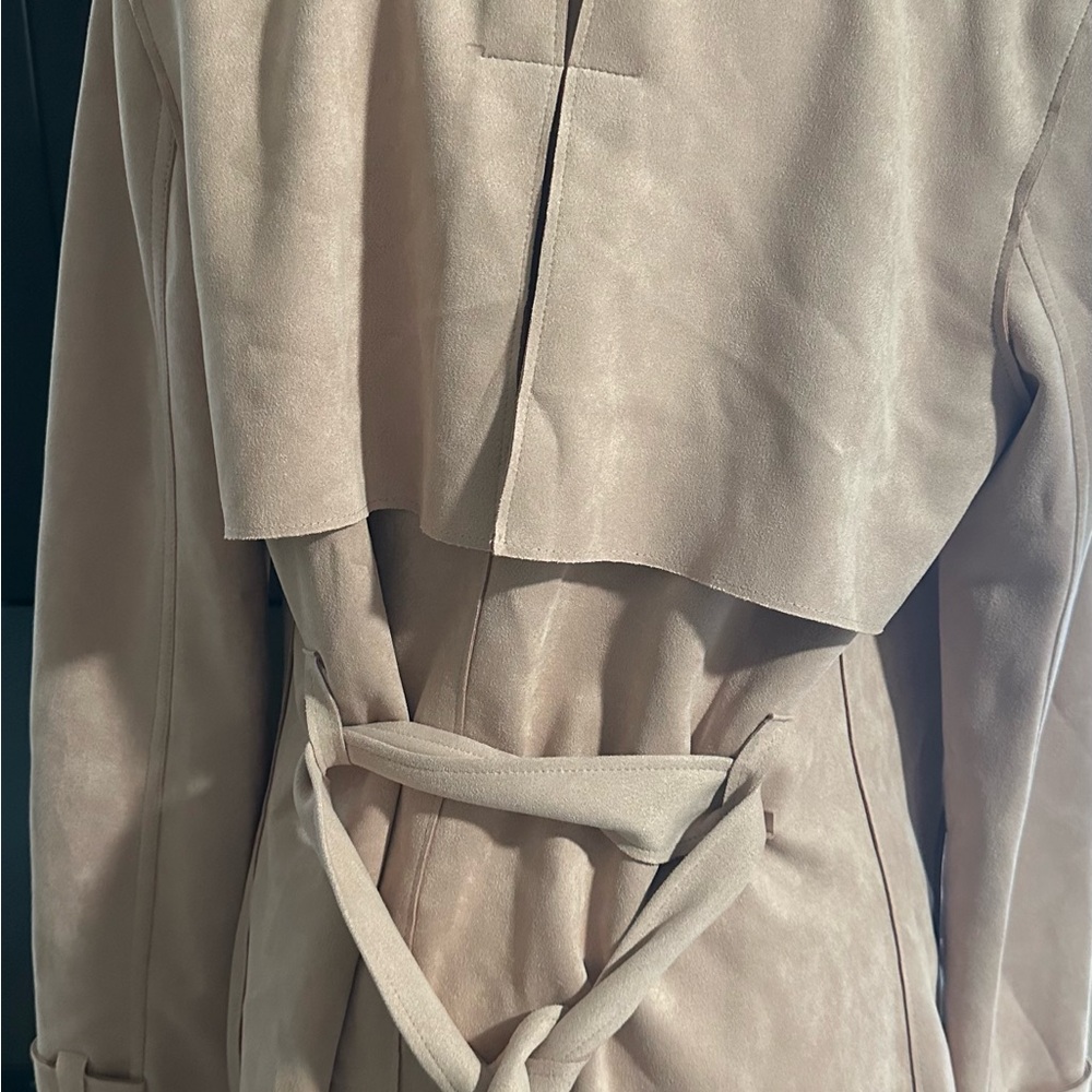 Haute Monde Dusty Pink Faux Suede Belted Trench Coat - Size M - Picture 7 of 11